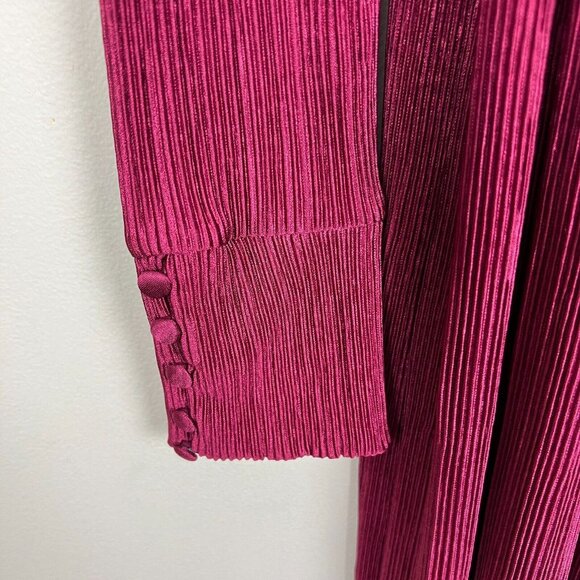 YAS Wrap Dress Womens Medium Wine Maxi Long Sleeve Ribbed V-Neck Slinky Stretch - Picture 5 of 13